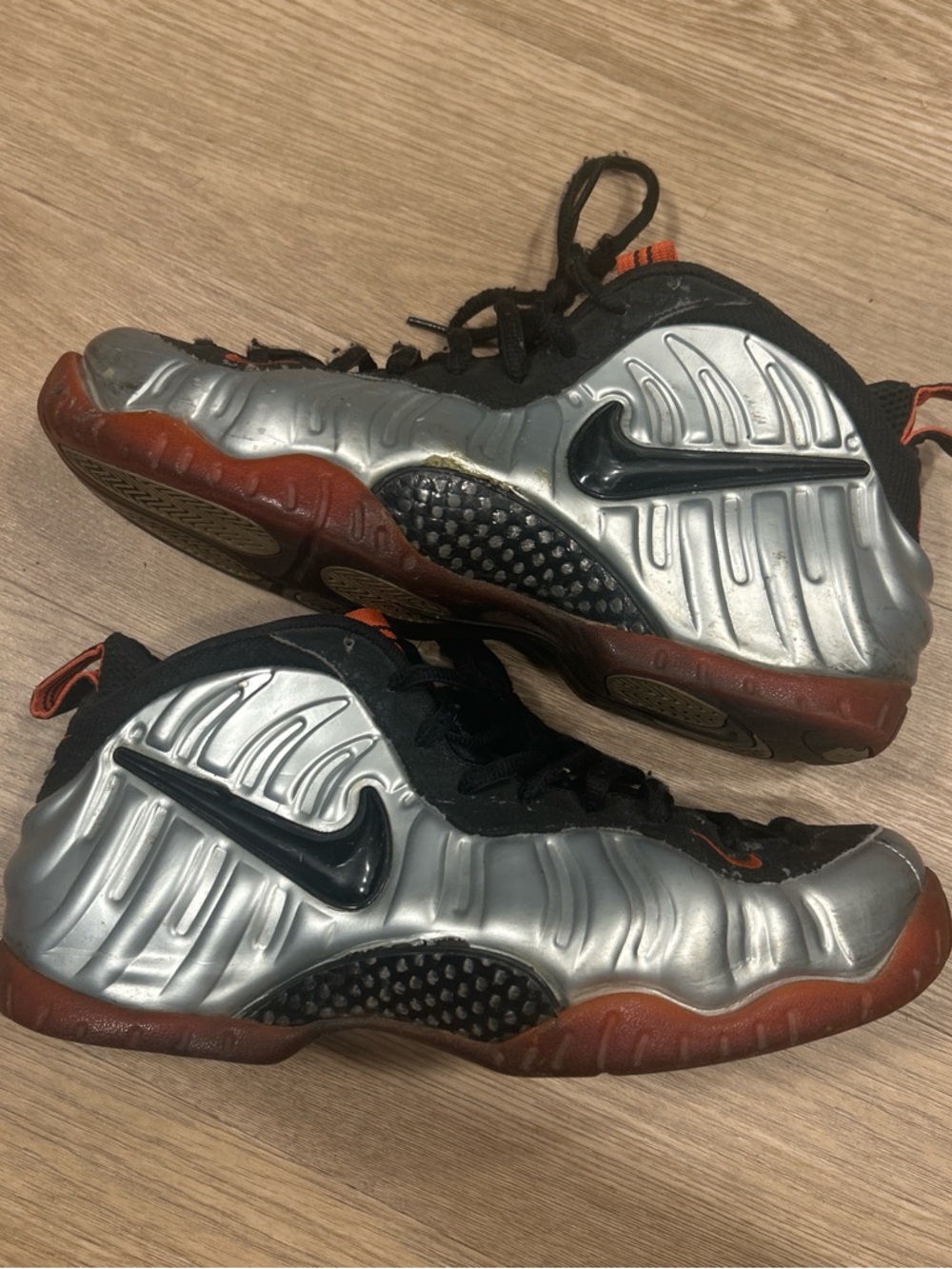 Nike Silver Foamposite Pro with Black Upper and Red Soles